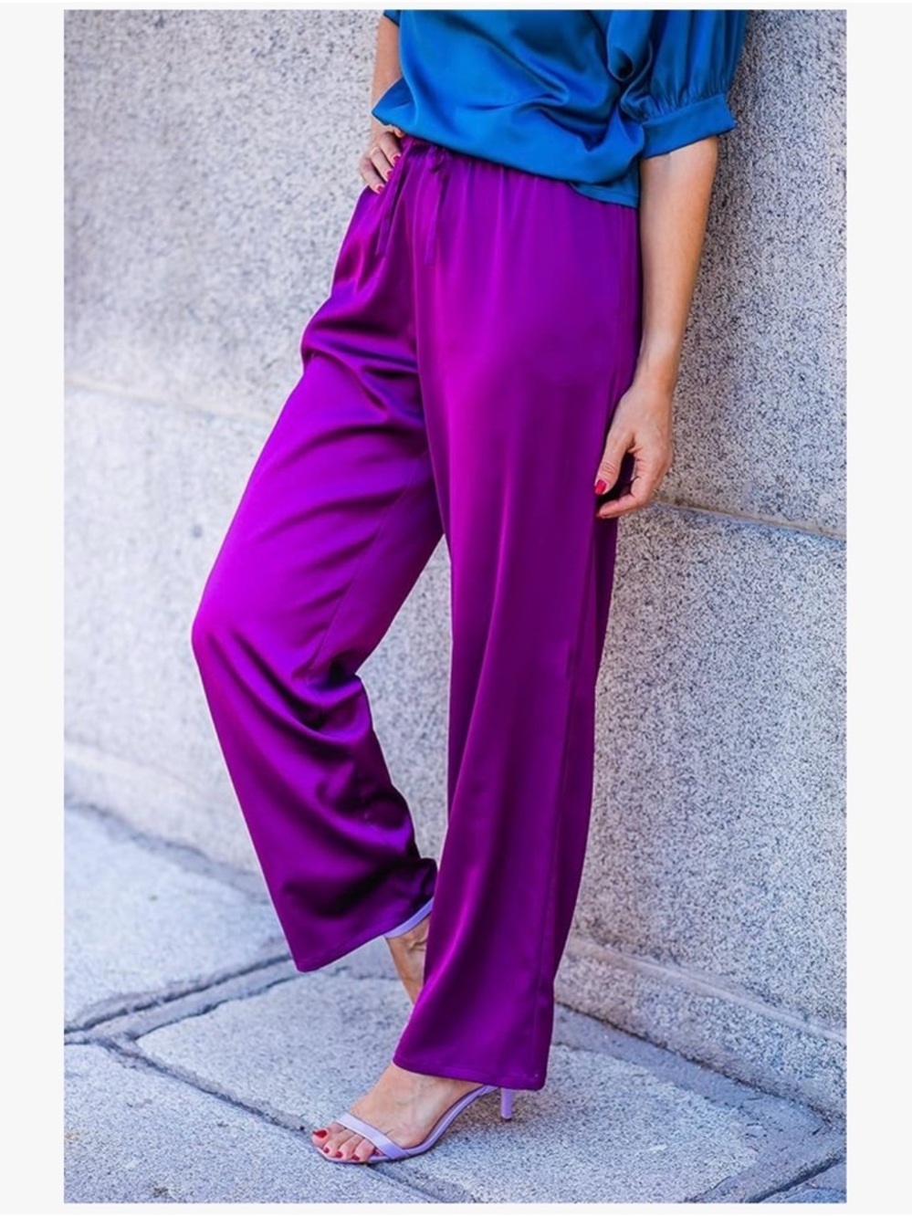 Straight-Leg Satin Pants in Vibrant Purple - Picture 3 of 5